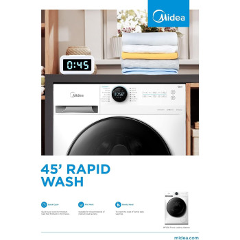 Midea 10KG Front Load Smart Washing Machine with Lunar Dial, 1400 RPM, 14 Programs, Fully Automatic Washer, MF200W100WBW