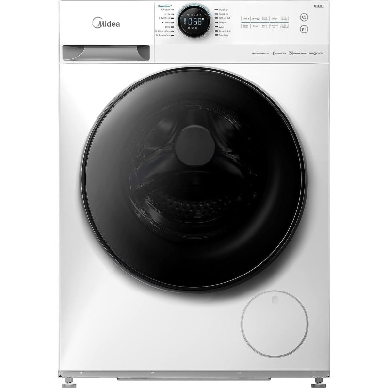 Midea 10KG Front Load Smart Washing Machine with Lunar Dial, 1400 RPM, 14 Programs, Fully Automatic Washer, MF200W100WBW
