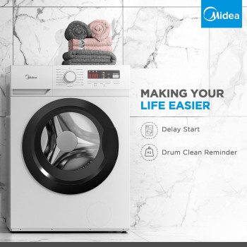 Midea 7KG Front Load Washing Machine, 1400 RPM, 15 Programs, Fully Automatic Washer, 10 Years Motor Warranty, MFN70