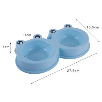 Pets Club Frog Shaped Double Bowl - 98 Ml - 27.8*15.5*4 Cm - Blue Small