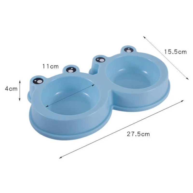 Pets Club Frog Shaped Double Bowl - 98 Ml - 27.8*15.5*4 Cm - Blue Small