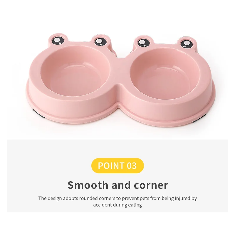 Pets Club Frog Shaped Double Bowl - 98 Ml - 27.8*15.5*4 Cm - Pink, Small