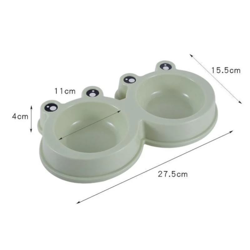 Pets Club Frog Shaped Double Bowl - 98 Ml - 27.8*15.5*4 Cm - Green, Small