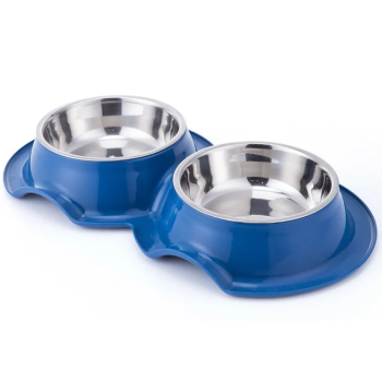 Pets Club Plastic Double Bowl Anti-Ant, Size 38*21*5.5Cm - Blue