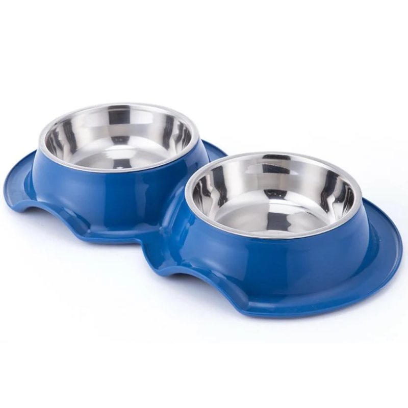 Pets Club Plastic Double Bowl Anti-Ant, Size 38*21*5.5Cm - Blue