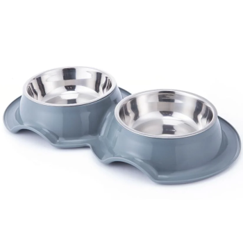 Pets Club Plastic Double Bowl Anti-Ant With Bowl, 325 Ml, Size 38*21*5.5 Cm - Grey