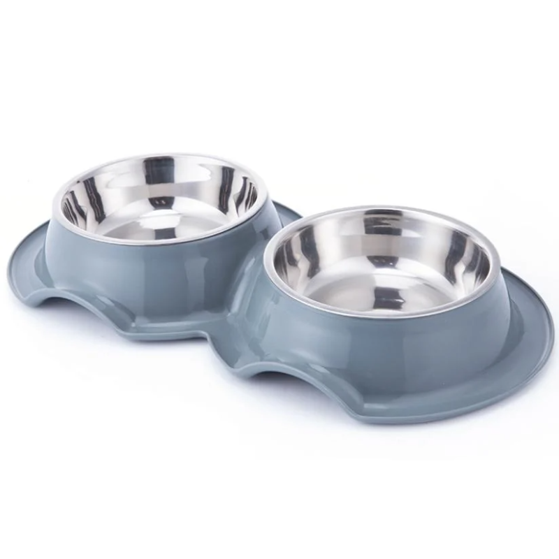 Pets Club Plastic Double Bowl Anti-Ant With Bowl, 325 Ml, Size 38*21*5.5 Cm - Grey