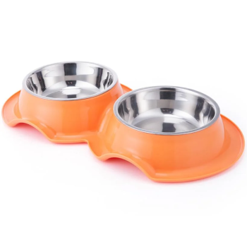 Pets Club Plastic Double Bowl Anti-Ant, Size 38*21*5.5 Cm - Orange