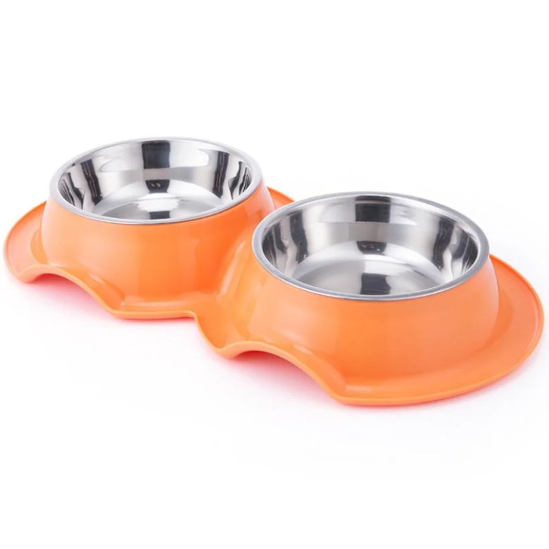 Pets Club Plastic Double Bowl Anti-Ant, Size 38*21*5.5 Cm - Orange