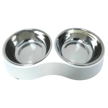 Melamine Matted Color Stainless Steel Double Bowl With Anti-Slip Circle On The Bottom,Volume :160*2 Ml, Size: 12*12*4.5 Cm