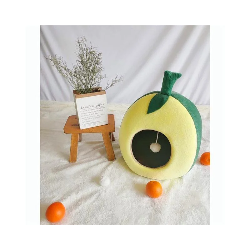 Pets Club Igloo Cat Bed Indoor House With High Density Sponge - Yellow With Green - 45*52*58 Cm Large