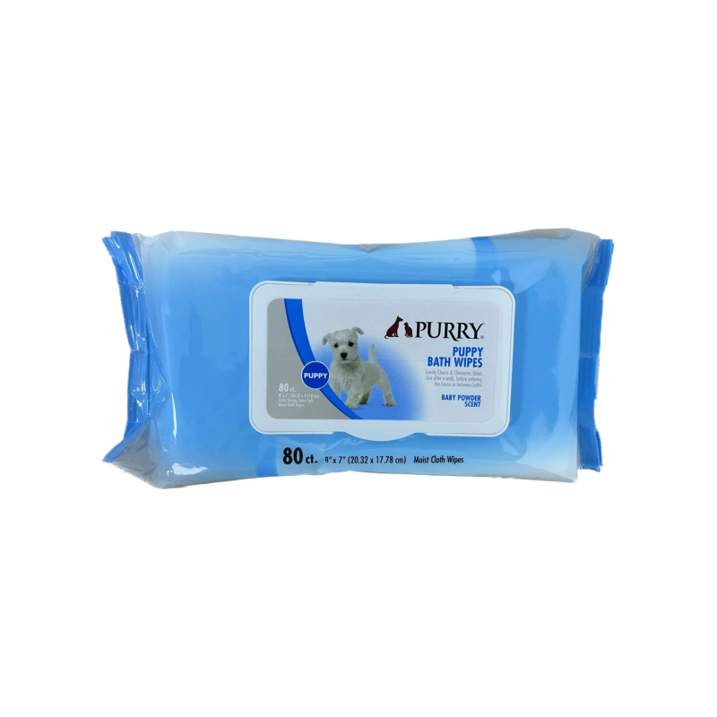 Purry Puppy Bath Wipes With Baby Powder Scent- 8″X7″ -80 Pcs