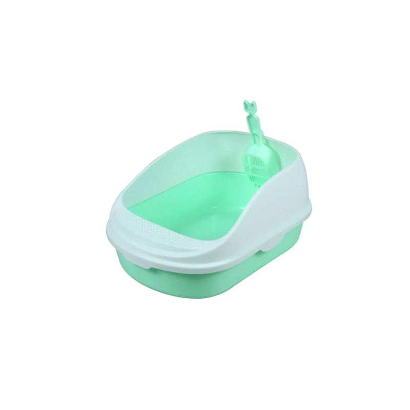 Open Cat Toilet With High Rim Anti Flashing Litter Box With Scoop -Size - 56*39*26 Cm - Green Color - Large