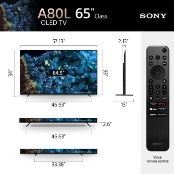 Sony A80L 65 Inch TV-XR-65A80L, BRAVIA XR OLED 4K UHD Smart Google TV, 2023 Model