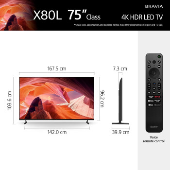 Sony Bravia X80L 75 Inch TV-KD-75X80L, 4K UHD LED Smart Google TV 2023 Model  With 1 Year Manufacturer Warranty