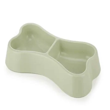 Pets Club Bone Shape Plastic Double Bowl 24.5*13*3.5 Cm-Green