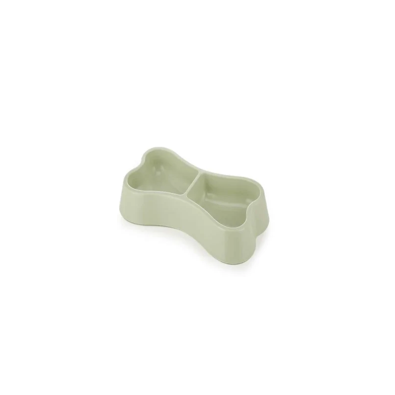 Pets Club Bone Shape Plastic Double Bowl 24.5*13*3.5 Cm-Green