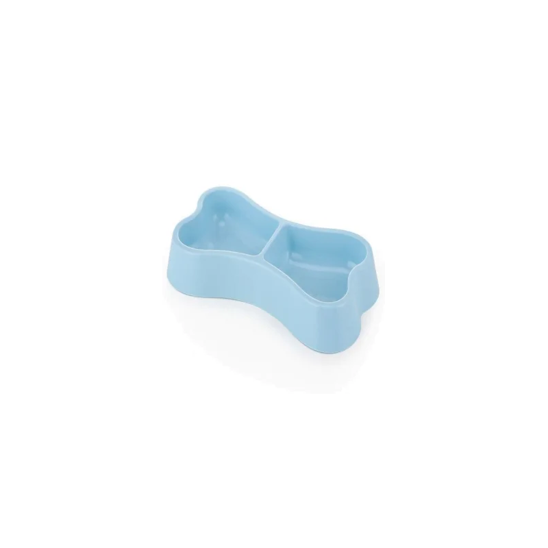 Pets Club Bone Shape Plastic Double Bowl 24.5*13*3.5 Cm-Blue