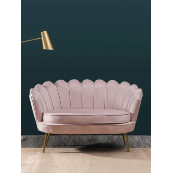 Two Seater Flower Chair - Mettle Legs - Velvet (Pink)