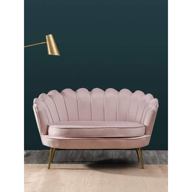 Two Seater Flower Chair - Mettle Legs - Velvet (Pink)