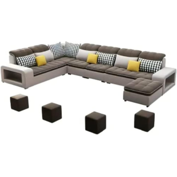 Durable Style U-Shape Furniture Living Room Sectional Modern Sofa Seater Set Of Chairs (Grey+Brown)