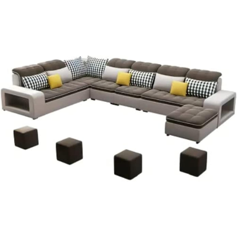 Durable Style U-Shape Furniture Living Room Sectional Modern Sofa Seater Set Of Chairs (Grey+Brown)