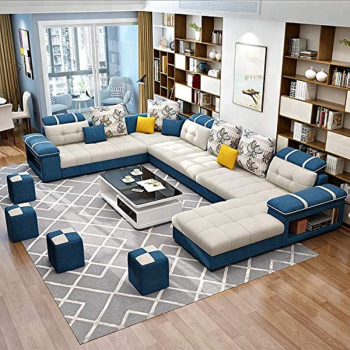 Living Room Sofa - Sofa Set - Fashion Fabric Sofa - Combination Set - Cafe Hotel Furniture - Simple Leisure Sofa (Blue)