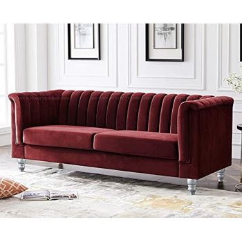 Luxury Design European Style Living Room Sofa Set Furniture Design Modern Velvet Fabric 3 Seater Sofa (Mehroon)