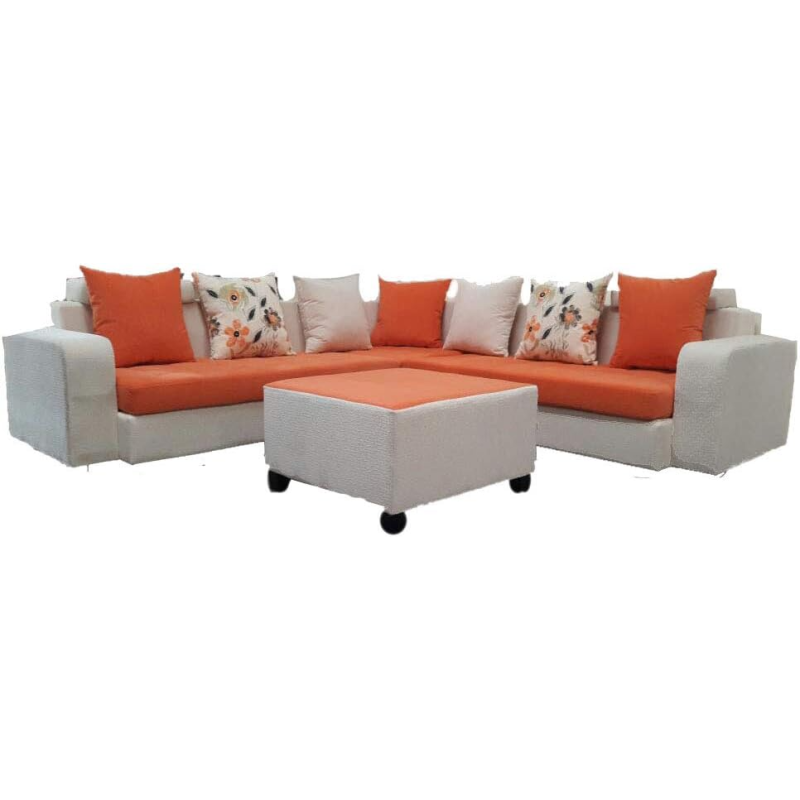 Corner Sofa Set 178O With Table And Pillows,Orange Seats White Body