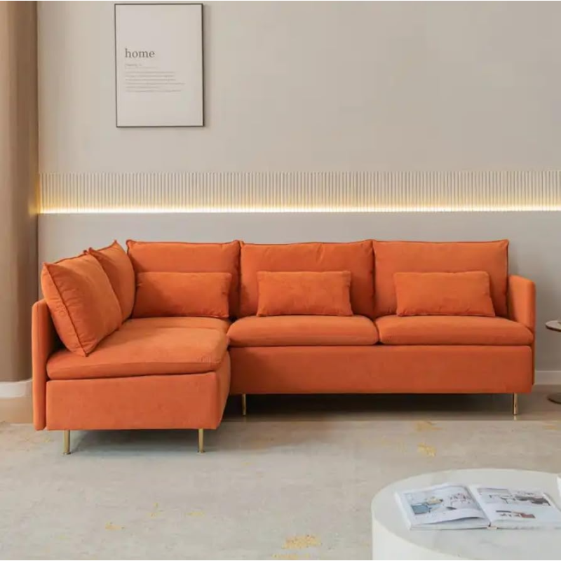 Orange Fabric Furniture Sofa Set New L-Shaped Living Room Sofas For Loft
