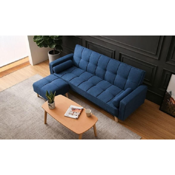 Light Luxury Fabric Sofa Bed Sectional Furniture With Square Ottoman (Blue)