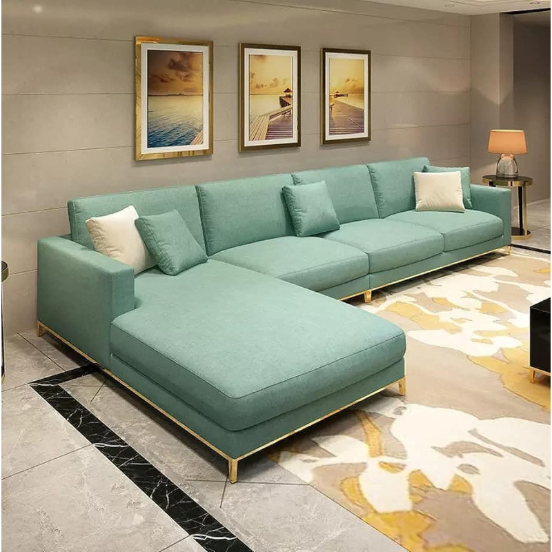 Luxury L Shape Sofa Set With Golden Stainless Steel Furniture For Living Room Sofas (Turqouis)