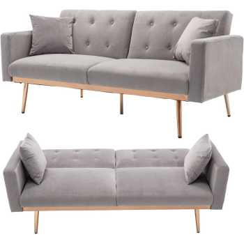 Light Luxury Velvet Convertible Modern Sofa Cum Bed (Grey)