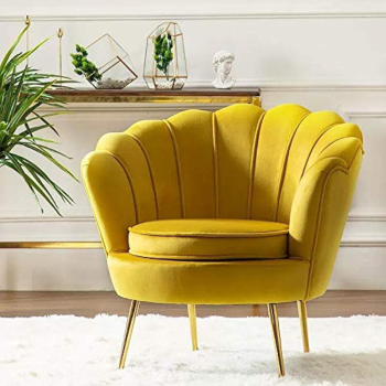 Round Shaped Flower Chair - Mettle Legs - Velvet (Yellow)
