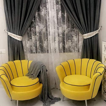 Pair Of Two Classical Flower Chair, Yellow Color With Black Strips And Silver Legs