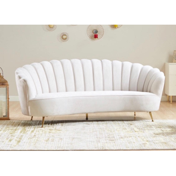 Flower Elegant Style, Velvet Fabric Upholstered,3 Seater Curved Sofa Couch Living Room Sofa (White)