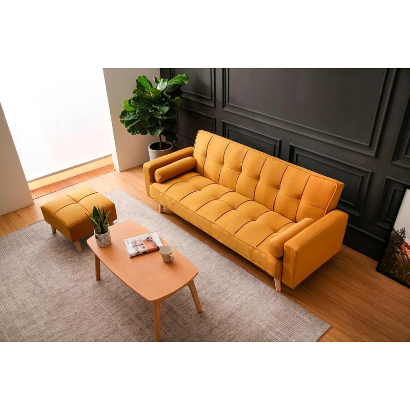 Light Luxury Fabric Sofa Bed Sectional Furniture With Square Ottoman (Yellow)
