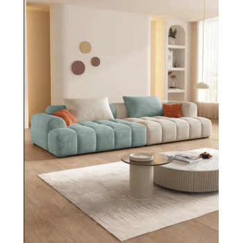 Cheese Cube Cream Style Fabric Sofa Living Room Sofa Living Room Bedroom Simple Sofa (96 X 200 Cm, Beige Green)