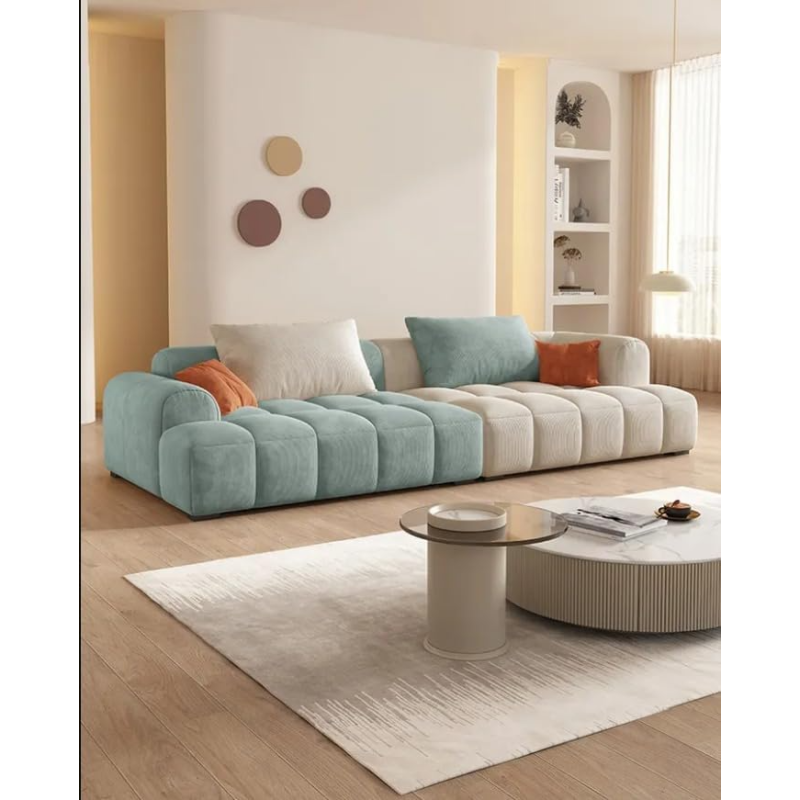 Cheese Cube Cream Style Fabric Sofa Living Room Sofa Living Room Bedroom Simple Sofa (96 X 200 Cm, Beige Green)
