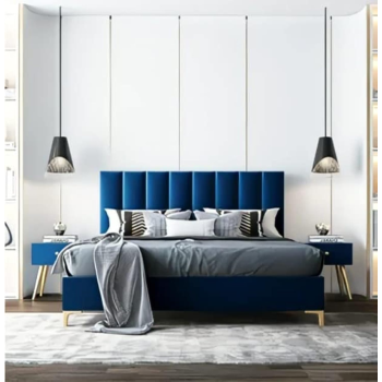 Nordic Simple Master King Size Bed Young Luxury Fabric Bed Bedroom Furniture Sets (Navy Blue)