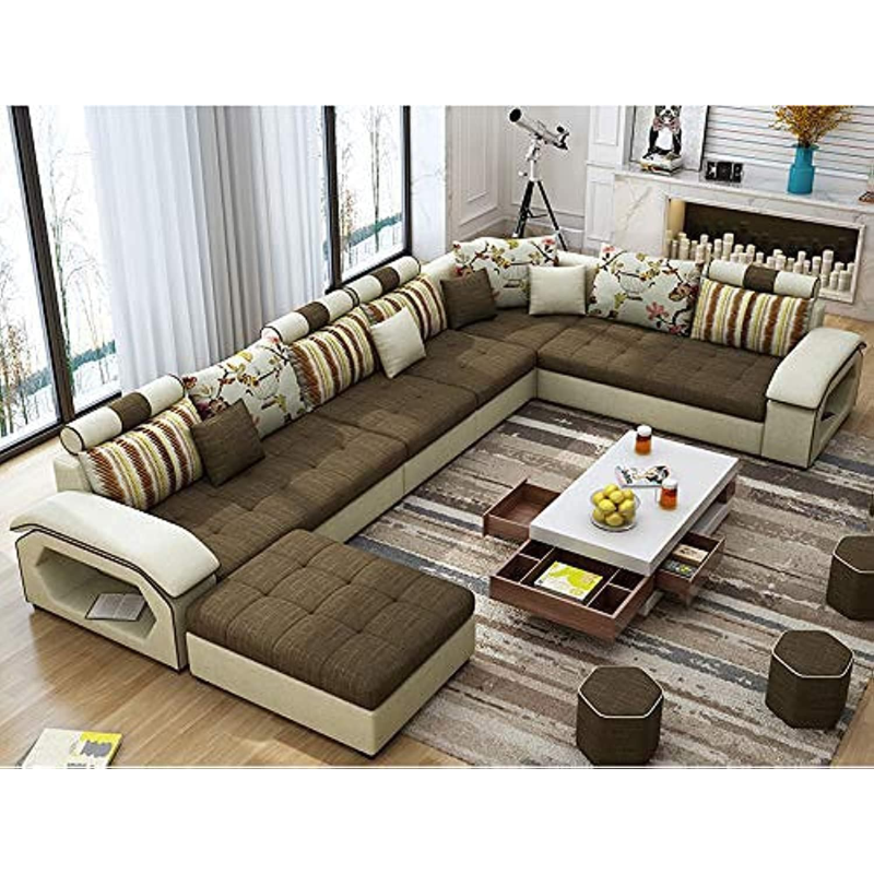 Modern Couch U Shaped Fabric Living Room Furniture Chaise Lounge Recliner Sectional L Shape Corner Sofa Sets (Charcole)