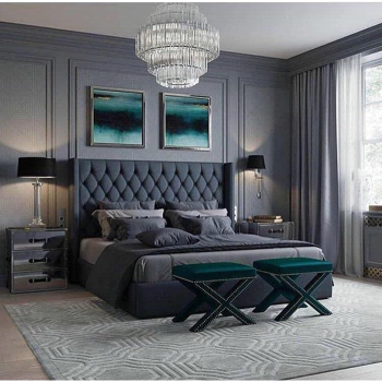 R2R Furniture Giordani Velvet Upholstered Tufted Bed Frame Super Queen Size (160 X 200) - Grey Color