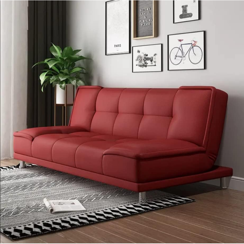 Small Family Living Room Folding Apartment Study Office Lunch Break Velvet Sofa Multi-Function Sofa Bed (Red)