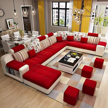 Living Room Sofa - Sofa Set - Fashion Fabric Sofa - Combination Set - Cafe Hotel Furniture - Simple Leisure Sofa (Red)