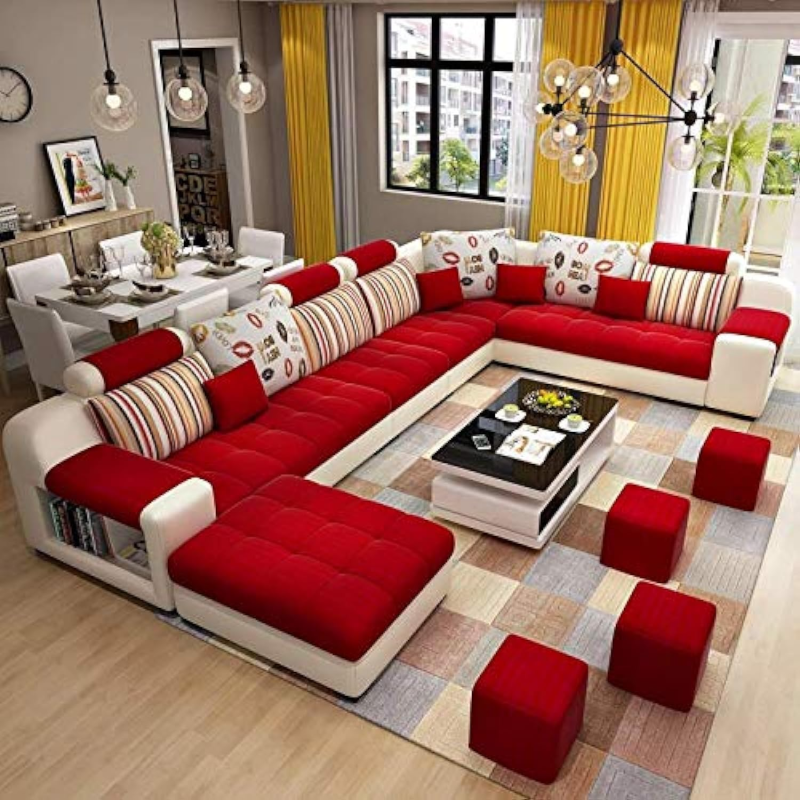 Living Room Sofa - Sofa Set - Fashion Fabric Sofa - Combination Set - Cafe Hotel Furniture - Simple Leisure Sofa (Red)