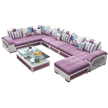 Modern Couch U Shaped Fabric Living Room Furniture Chaise Lounge Recliner Sectional L Shape Corner Sofa Sets (Purple)