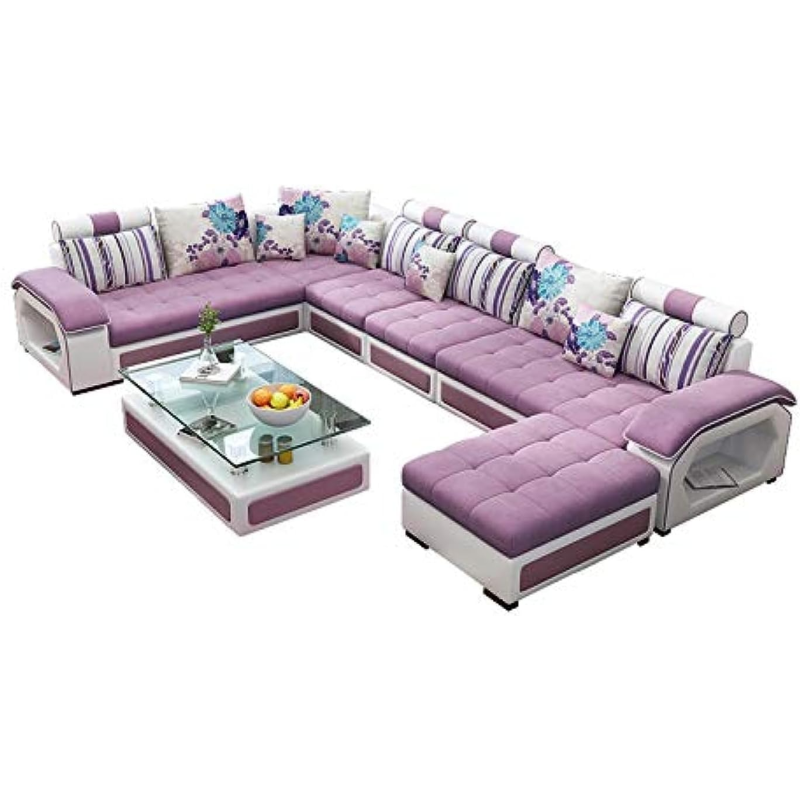 Modern Couch U Shaped Fabric Living Room Furniture Chaise Lounge Recliner Sectional L Shape Corner Sofa Sets (Purple)