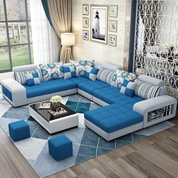 Live Room Sofa,Apartment Living Room Corner Sofa Set Combination Furniture (Blue)
