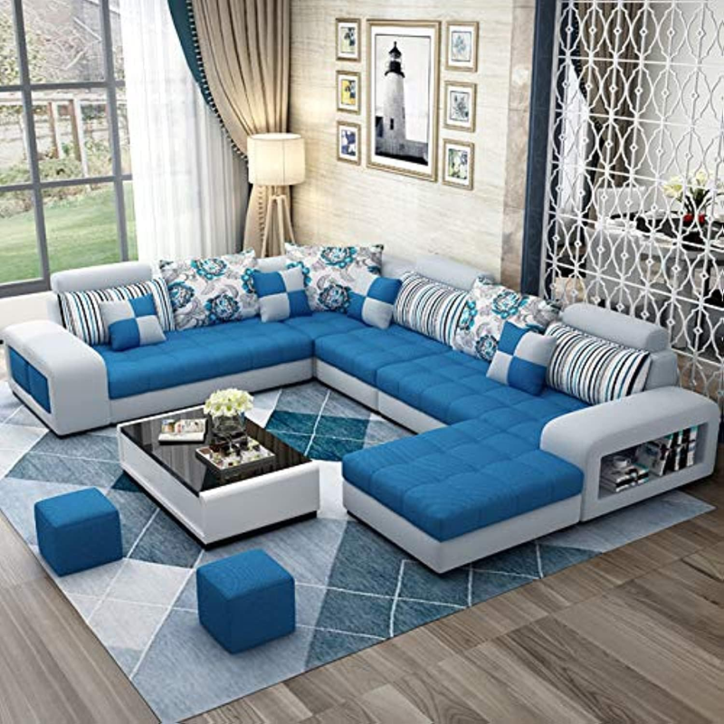 Live Room Sofa,Apartment Living Room Corner Sofa Set Combination Furniture (Blue)