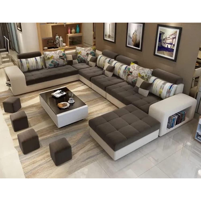 Live Room Sofa,Apartment Living Room Corner Sofa Set Combination Furniture (Brown)
